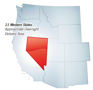 Approximate overnight delivery area for Nevada